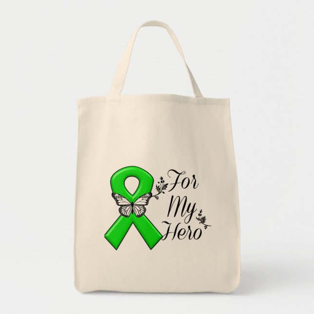 Tote Bag Ruban vert de conscience pour mon héros (Devant)