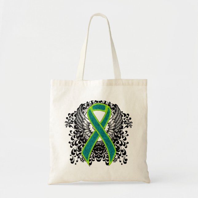 Tote Bag Ruban vert turquoise et citron vert avec ailes (Devant)