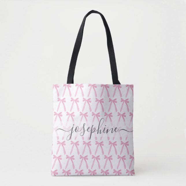 Tote Bag Rubans à nœud mignon coquette rose personnalisés (Devant)