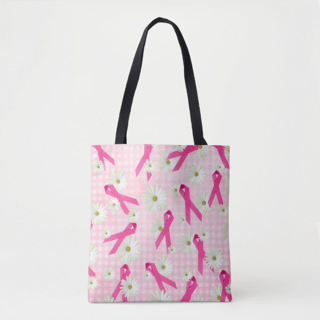 Tote Bag rubans roses et marguerites blanches (Devant)