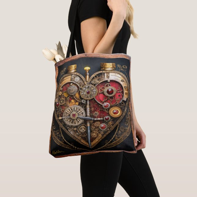 Tote Bag Rubies Et Engrenages Coeur Steampunk Series (De près)