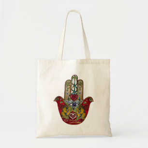 Tote Bag Ruby Pomegranate Heart Red Bird Hamsa
