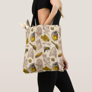 Tote Bag Ruche d'abeille à miel Vintage Bio Naturel