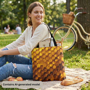 Tote Bag Ruche en ambre doré : Hexagone de ruche réaliste