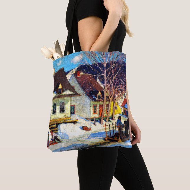 Tote Bag Rue du village de Québec - Oeuvre de Clarence Gagn (De près)