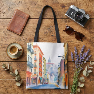 Tote Bag Rue européenne à l'aquarelle