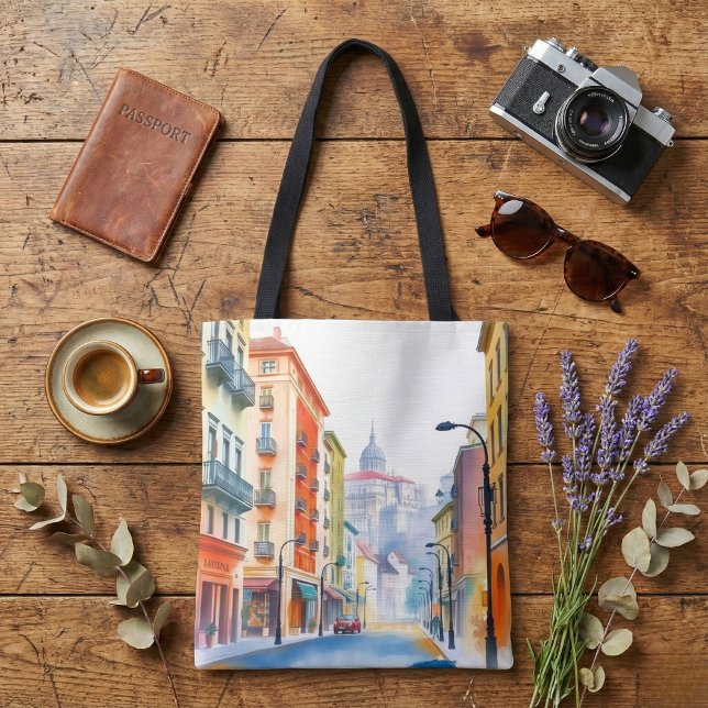 Tote Bag Rue européenne à l'aquarelle (Créateur téléchargé)