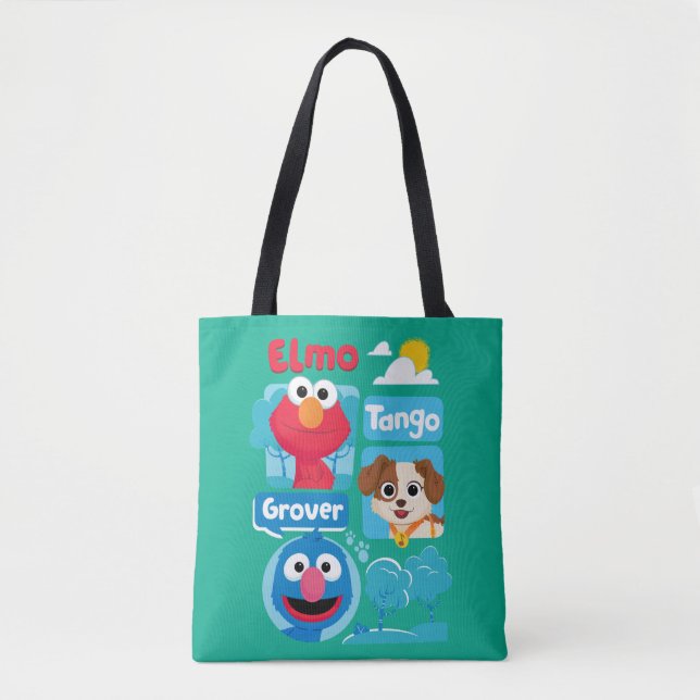 Tote Bag Rue Sésame | Elmo, Tango, & Grover Park Graphic (Devant)