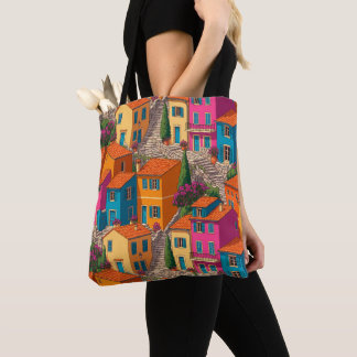 Tote Bag Rues méditerranéennes — Motif de maisons colorées