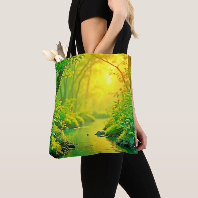 Tote Bag Ruisseau de la forêt dorée Art paisible (De près)