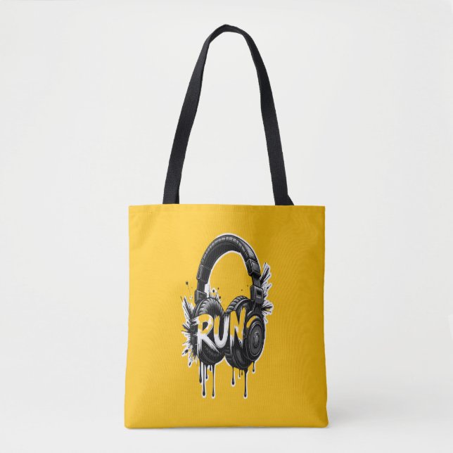 Tote Bag RUN Headphones Street Art Sticker (Devant)