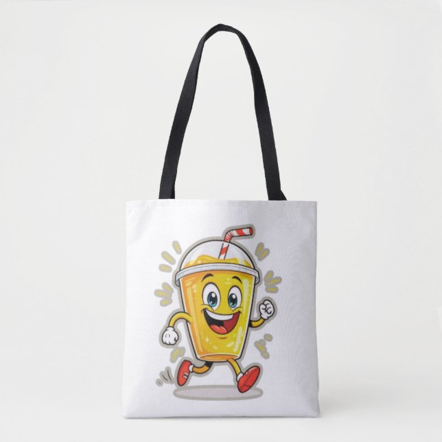 Tote Bag **Running Juice Cup Cartoon – Fun Street Drink Cha (Devant)