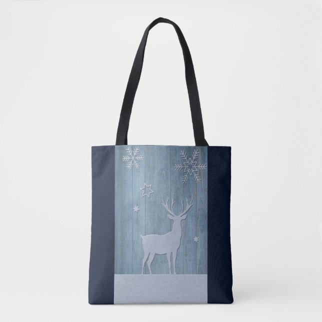 Tote Bag Russe Bleu Bois Reindeer Pays Noël (Devant)