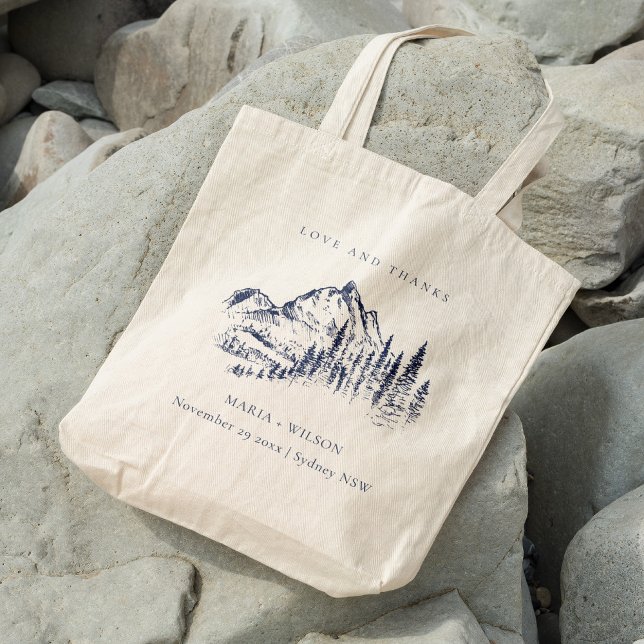 Tote Bag Russe Navy Pine Woods Mountain Sketch Mariage (Créateur téléchargé)