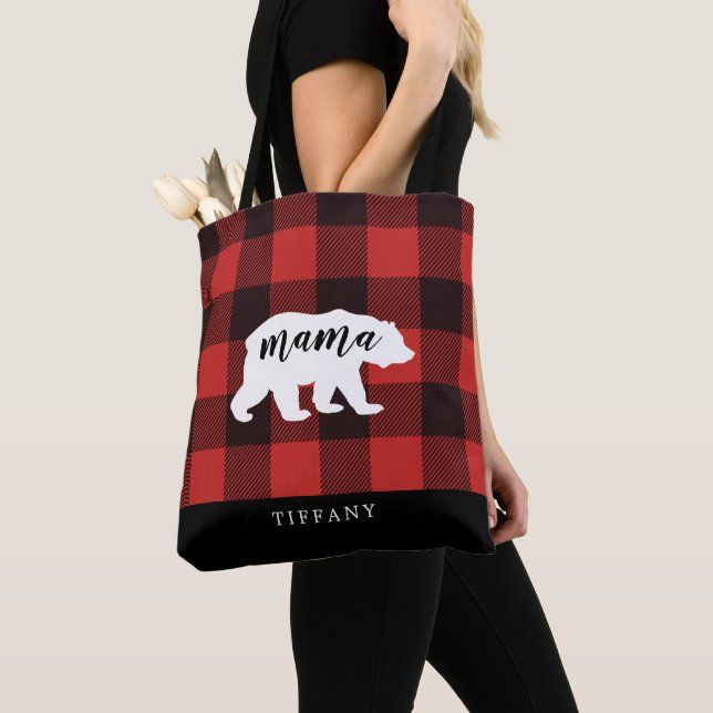 Tote Bag Russe Pays Flannel Mama Ours Monogramme (De près)