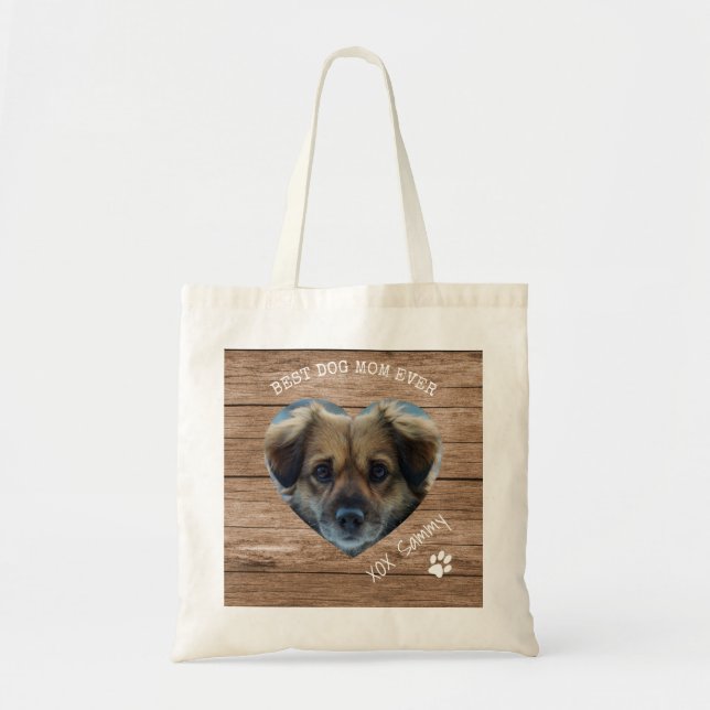 Tote Bag Rustic Best Dog Mom Ever Animal de compagnie Photo (Devant)