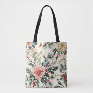 Tote Bag Rustic Bird et Poinsettia Motif de Noël (11)