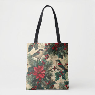 Tote Bag Rustic Bird et Poinsettia Motif de Noël (13)