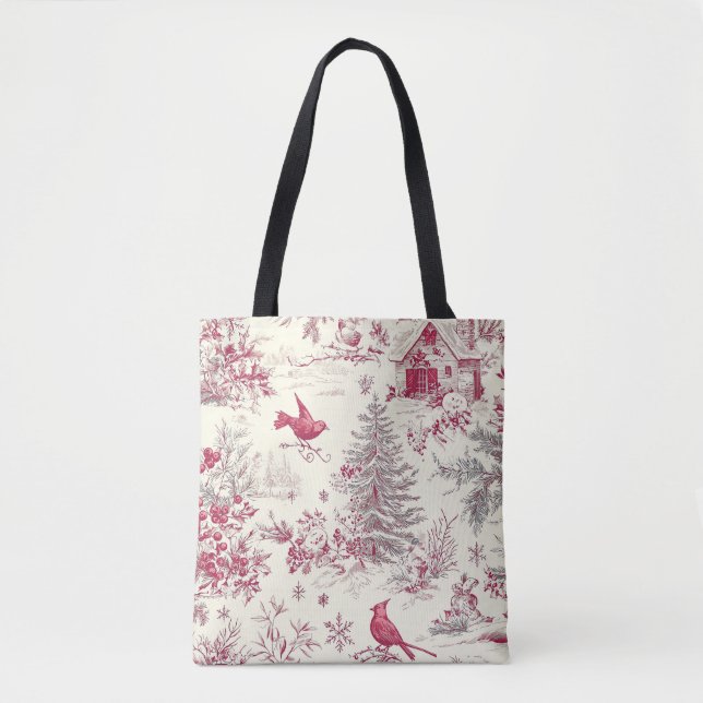 Tote Bag Rustic Bird et Poinsettia Motif de Noël (17) (Devant)