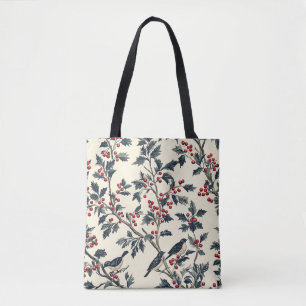 Tote Bag Rustic Bird et Poinsettia Motif de Noël (18)