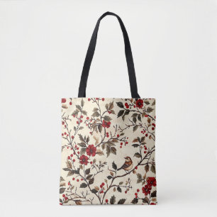 Tote Bag Rustic Bird et Poinsettia Motif de Noël (22)