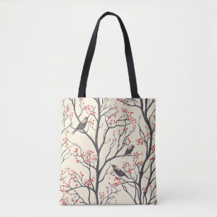 Tote Bag Rustic Bird et Poinsettia Motif de Noël (4)