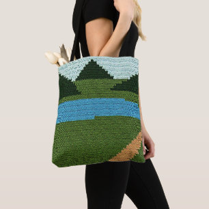 Tote Bag Rustic Blue Lake Hills Green Artiste Crochet Impri