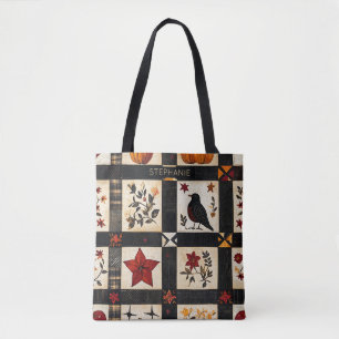 Tote Bag Rustic Fall Quilt Motif Patchwork agricole
