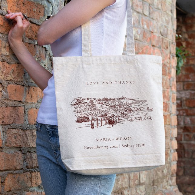Tote Bag Rustic Rust Brown Winery Mariage de croquis de mon (Créateur téléchargé)