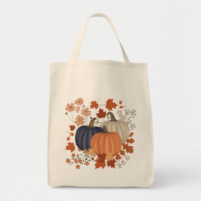 Tote Bag Rustique Automne Citrouille Feuille Fleur sauvage (Devant)