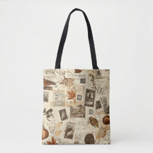 Tote Bag Rustique Automne Ephemera Collage Terre chaude