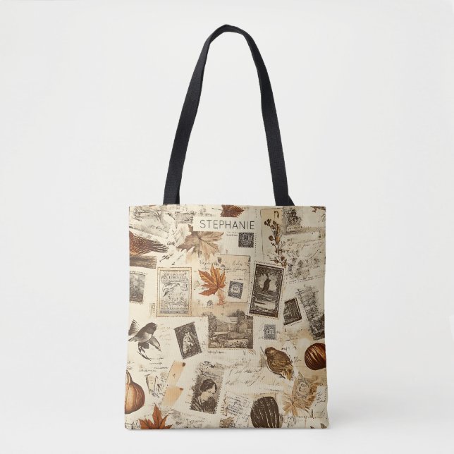 Tote Bag Rustique Automne Ephemera Collage | Terre chaude (Devant)