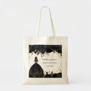 Tote Bag Rustique Black Gold Floral Princesse Quinceanera
