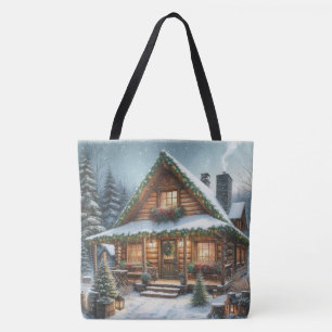 Tote Bag Rustique hiver/Noël cabine enneigé