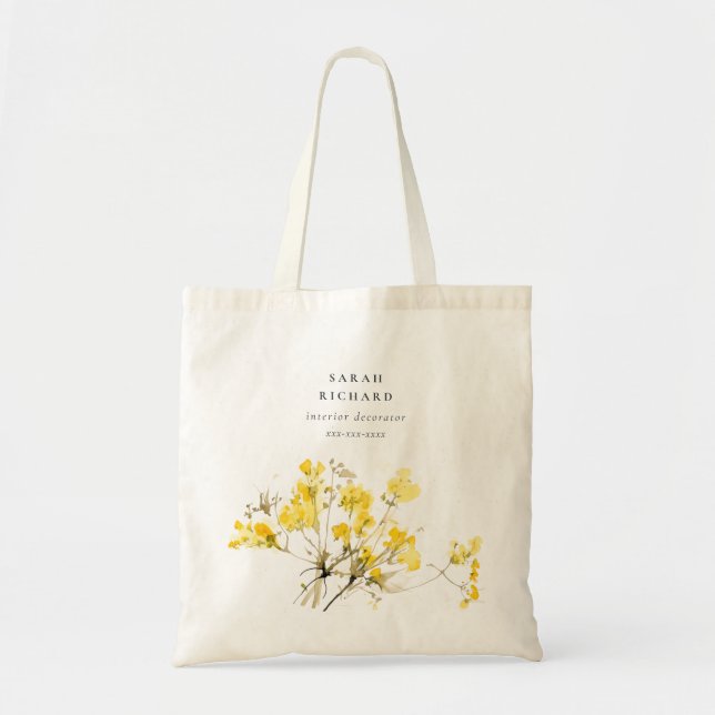 Tote Bag Rustique Jaune Fleur sauvage Boho Floral Business (Devant)