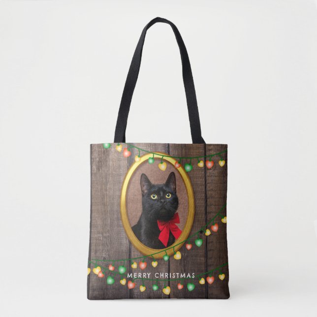 Tote Bag Rustique Mignonne Joyeux Feux de Noël Ajouter Votr (Devant)
