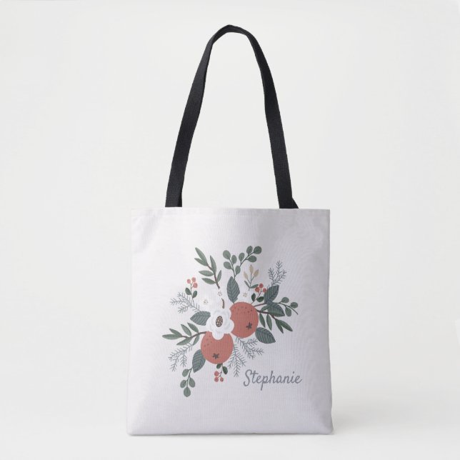 Tote Bag Rustique Noël Folk Art Floral (Devant)