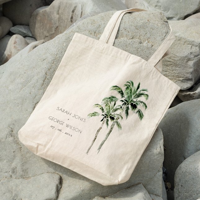 Tote Bag Rustique Tropical Beach Palm Tree Watercolor Maria (Créateur téléchargé)
