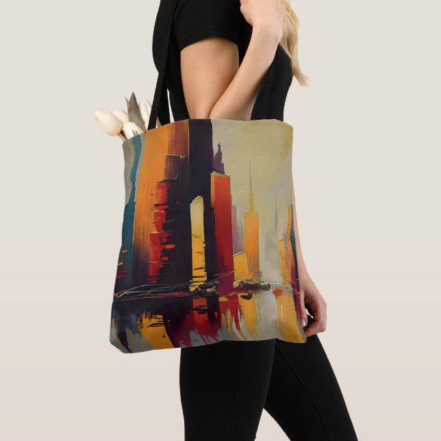 Tote Bag Rythme Vertical Urbain – Ville Abstraite (De près)