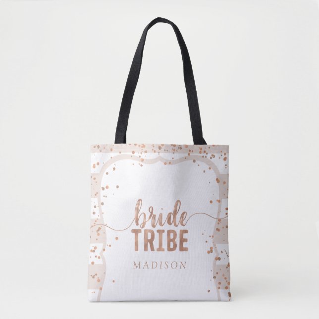 Tote Bag Sable Stripes & Rose Gold Confetti Bride Tribu (Devant)