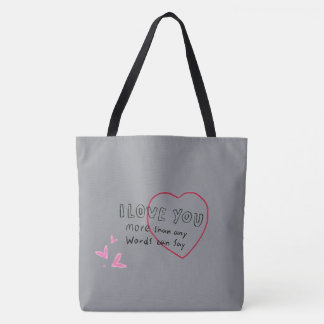 Tote Bag "Sac à main gris romantique 'Je t'aime cœur' | Val