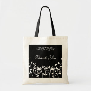 Tote Bag Sac-cadeau Merci Bridesmaid - Flore noire blanche