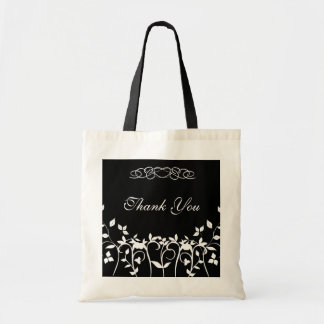 Tote Bag Sac-cadeau Merci Bridesmaid - Flore noire blanche
