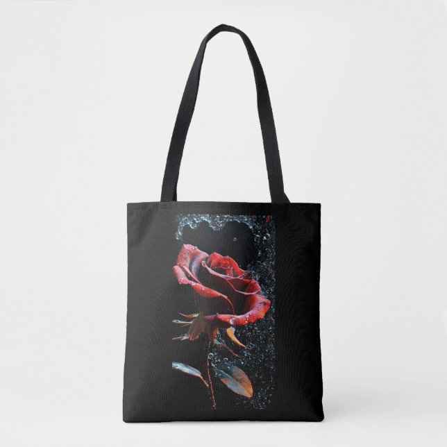 Tote Bag "Sac fourre-tout noir avec design rose rouge" (Devant)