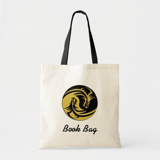 Tote Bag Sac-livre Yin yang noir et or (Devant)