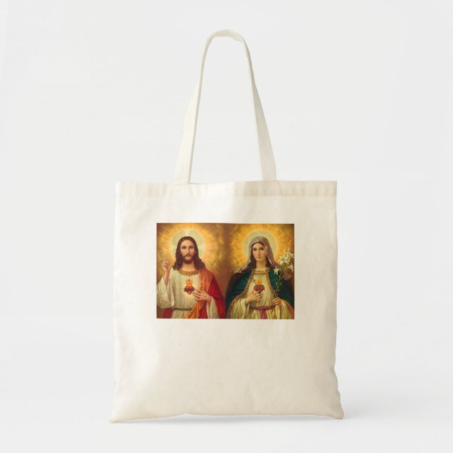 Tote Bag Sacré Coeur et Immaculé Coeur Image Jésus et (Devant)