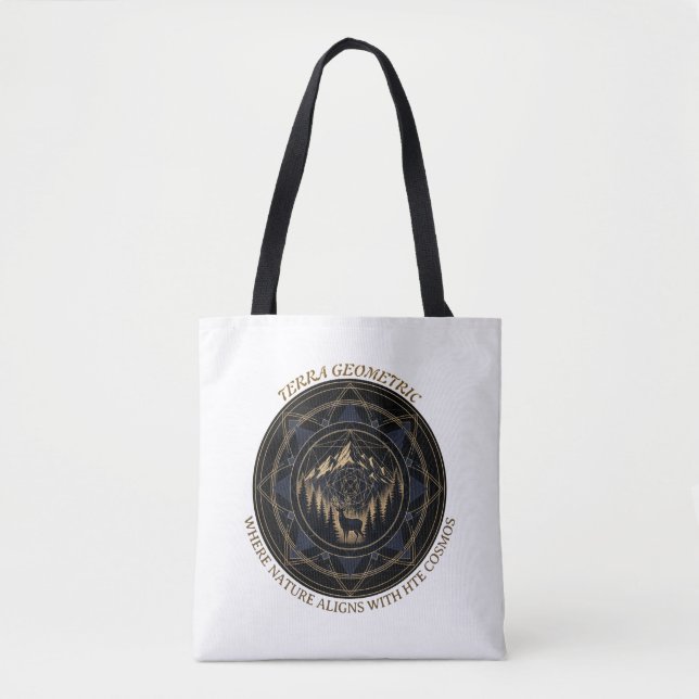 Tote Bag Sacred Geometry Nature Fusion • Mountains & Forest (Devant)