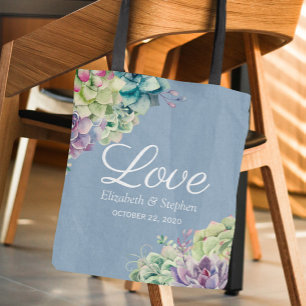Tote Bag Sacs-cadeaux mariage Merci Aquarelle Succulents