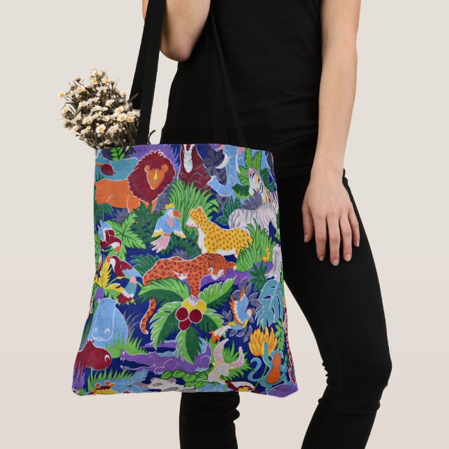 Tote Bag Safari, animaux sauvages colorés, (De près)