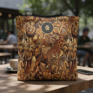 Tote Bag Safari Collage Animaux Sauvages Enterrement de Vie